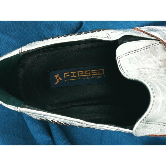 Aurelio Garcia Fiesso Square Toe Silver FI-8068 Leather Dress Loafers Men's 13 - Picture 5 of 12